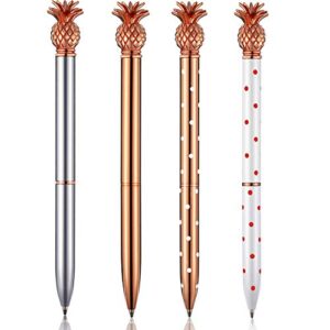 pineapple pens metal ballpoint pens rose gold pens for school office supplies, 1.0 mm, black ink (4 pieces)