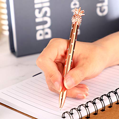 Pineapple Pens Metal Ballpoint Pens Rose Gold Pens for School Office Supplies, 1.0 mm, Black Ink (4 Pieces)