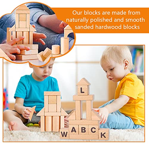 HOTTuoHong 86 Pcs Kids WBuilding Blocks Set Preschool Learning Educational Toys Wooden Stacking Blocks Educational Montessori Standard Unit Wooden Blocks for Ages 3-8 Boys & Girls