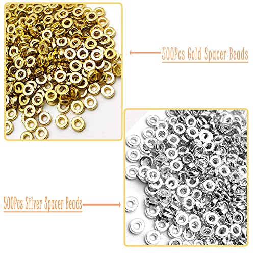 1000Pcs Flat Round Rondelle Spacer Beads for DIY Crafts,Gold Silver Disc Spacer Loose Beads Spacer Beads for DIY Jewelry Making,Bracelet Necklace Earring Crafts