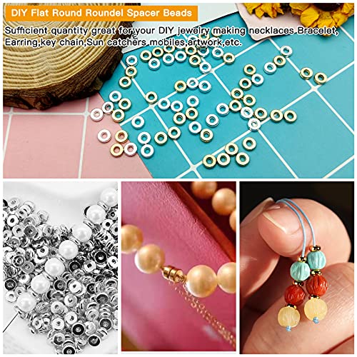 1000Pcs Flat Round Rondelle Spacer Beads for DIY Crafts,Gold Silver Disc Spacer Loose Beads Spacer Beads for DIY Jewelry Making,Bracelet Necklace Earring Crafts