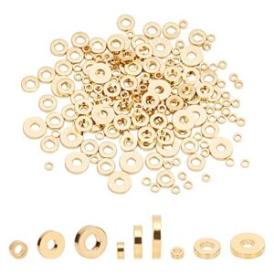 ph pandahall 3 sizes rondelle spacer beads, 200pcs heishi disc loose beads long-lasting 18k gold plated beads flat round smooth spacer beads for necklace, bracelet, earring making, 2mm 4mm 5mm