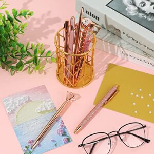 Vin Beauty 7 Pcs Rose Gold Ballpoint Pen Set Metal Crystal Diamond Pen Liquid Sand Glitter Ballpoint Pens Black Ink Retractable Pen Gifts for Wedding Office School Desk Supplies