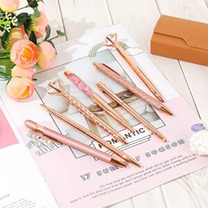 Vin Beauty 7 Pcs Rose Gold Ballpoint Pen Set Metal Crystal Diamond Pen Liquid Sand Glitter Ballpoint Pens Black Ink Retractable Pen Gifts for Wedding Office School Desk Supplies