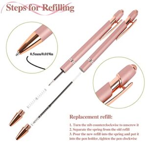 Vin Beauty 7 Pcs Rose Gold Ballpoint Pen Set Metal Crystal Diamond Pen Liquid Sand Glitter Ballpoint Pens Black Ink Retractable Pen Gifts for Wedding Office School Desk Supplies