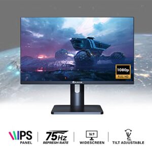 HAJAAN 27” Inch FHD 1080p IPS Computer Monitor, 75 Refresh Rate, Best for Office & Home, Ergonomic Tilt HDMI, VGA Ports | Monitor for PC, Wall Mountable (S2723i)- Black