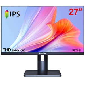 hajaan 27” inch fhd 1080p ips computer monitor, 75 refresh rate, best for office & home, ergonomic tilt hdmi, vga ports | monitor for pc, wall mountable (s2723i)- black