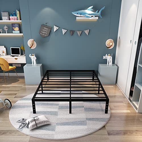 OmiNight 14 inches High Queen Bed Frame 3500lbs Heavy Duty Steel Slat Support Metal Platform No Box Spring Needed Noise Free-Black