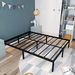 OmiNight 14 inches High Queen Bed Frame 3500lbs Heavy Duty Steel Slat Support Metal Platform No Box Spring Needed Noise Free-Black