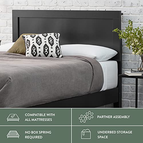 Edenbrook Delta Full Bed Frame with Headboard – No Box Spring Needed – Compatible with All Mattress Types – Wood Slat Support – Full Size Wood Platform Bed Frame – Black