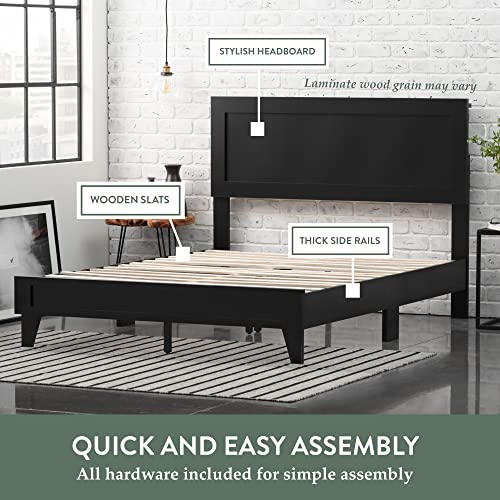 Edenbrook Delta Full Bed Frame with Headboard – No Box Spring Needed – Compatible with All Mattress Types – Wood Slat Support – Full Size Wood Platform Bed Frame – Black