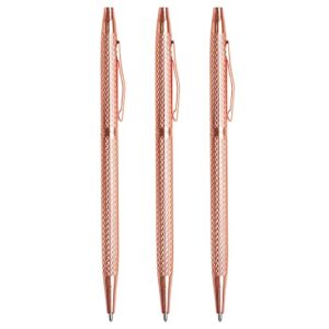 longkey 3 pack slim metallic retractable ballpoint pens black ink, nice gift for business office students teachers wedding christmas (rose gold)