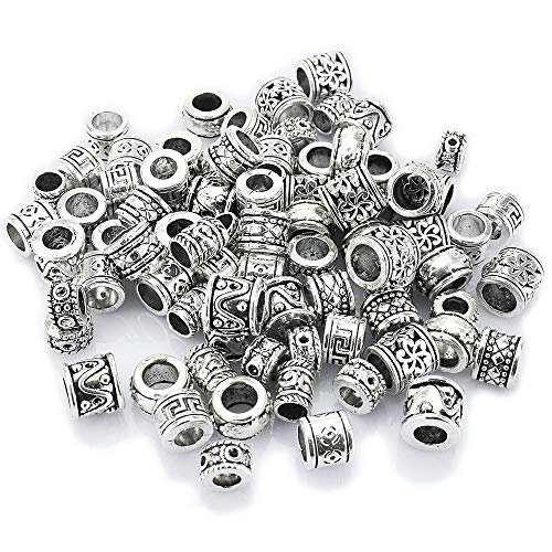 LolliBeads (TM) Antiqued Silver Tone Bracelet Jewelry Marking Large Hole Spacer Beads Round Tube Charm Beads (80pcs)