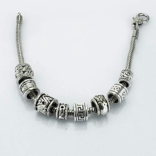 LolliBeads (TM) Antiqued Silver Tone Bracelet Jewelry Marking Large Hole Spacer Beads Round Tube Charm Beads (80pcs)