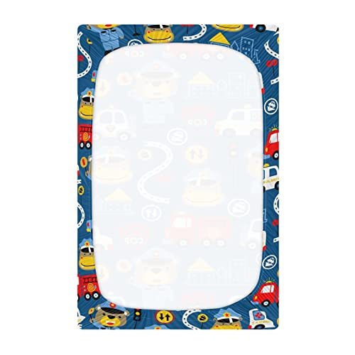 Cartoon Car Crib Sheets for Boys Girls Pack and Play Sheets Breathable Mini Crib Sheets Fitted Crib Sheet for Standard Crib and Toddler Mattresses Baby Crib Sheets for Girls Boys, 52x28IN