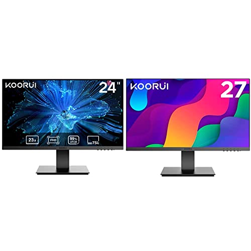 KOORUI 24 Inch FHD (1920 x 1080p) Computer Monitor, 75Hz, VA, 5ms, Ultra-Slim Bezels & 27 Inch FHD Monitor, Computer Monitors Full HD(1920 x 1080p) IPS Display 75Hz, HDMI, VGA