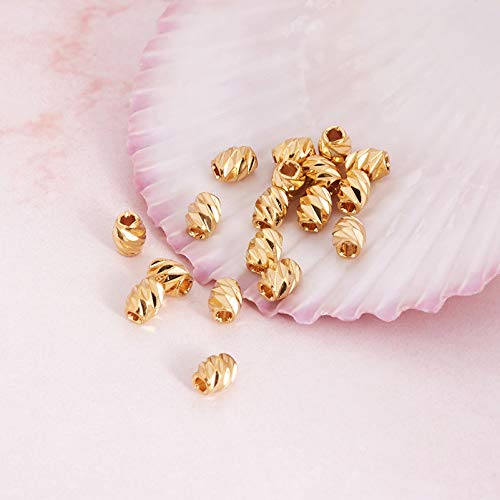 Craftdady 20pcs 18K Gold Fancy Cut Barrel Spacer Beads 4x3mm Metal Tiny Drum Loose Beads for Jewelry Making Hole: 1mm