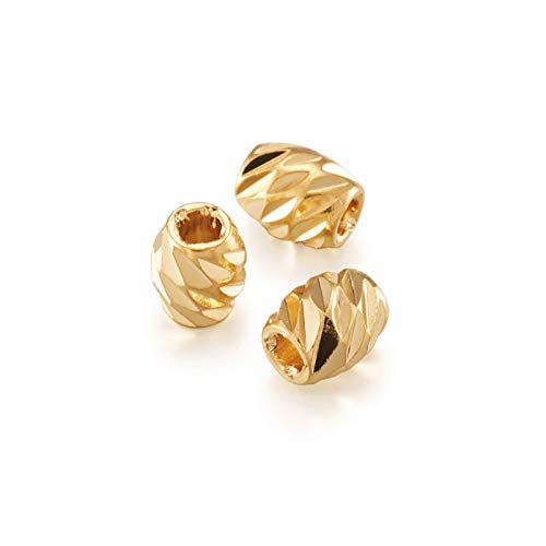 Craftdady 20pcs 18K Gold Fancy Cut Barrel Spacer Beads 4x3mm Metal Tiny Drum Loose Beads for Jewelry Making Hole: 1mm