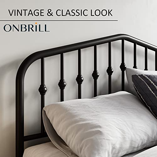 ONBRILL Queen Size Metal Bed Frame with Headboard and Footboard,Steel Slat Support, No Box Spring Needed