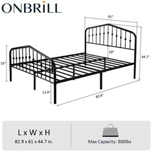 ONBRILL Queen Size Metal Bed Frame with Headboard and Footboard,Steel Slat Support, No Box Spring Needed