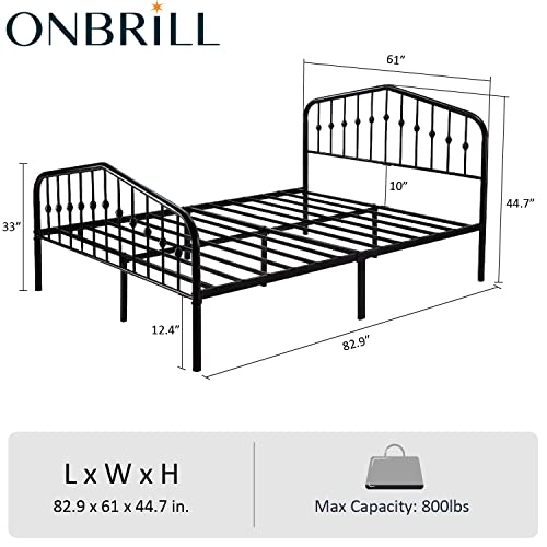 ONBRILL Queen Size Metal Bed Frame with Headboard and Footboard,Steel Slat Support, No Box Spring Needed