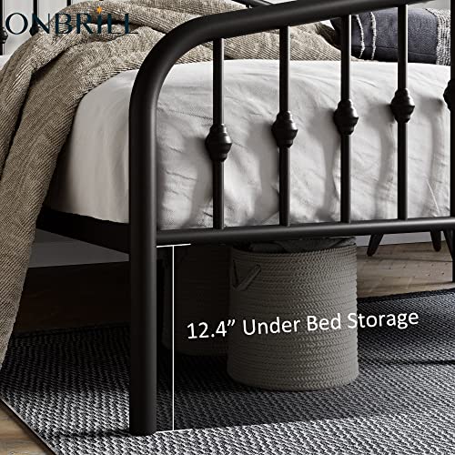 ONBRILL Queen Size Metal Bed Frame with Headboard and Footboard,Steel Slat Support, No Box Spring Needed