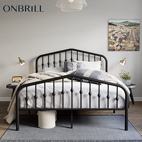 ONBRILL Queen Size Metal Bed Frame with Headboard and Footboard,Steel Slat Support, No Box Spring Needed