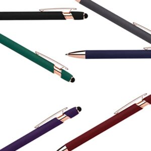Rose Gold Rubberized Soft Touch | Rose Gold Colors | Ballpoint Pen with Stylus Tip a stylish, premium metal pen, black ink, medium point (Blue, 7 Pack)