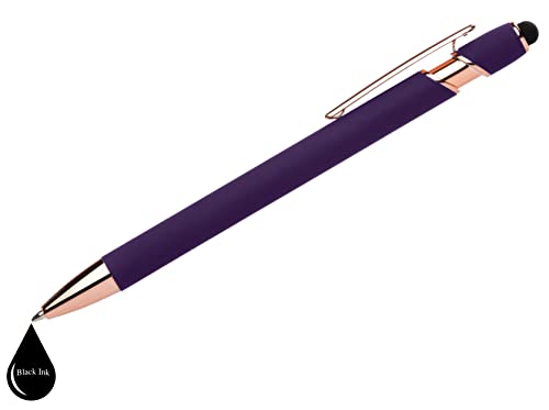 Rose Gold Rubberized Soft Touch | Rose Gold Colors | Ballpoint Pen with Stylus Tip a stylish, premium metal pen, black ink, medium point (Blue, 7 Pack)