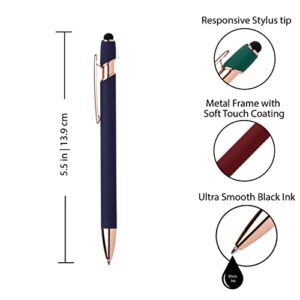 Rose Gold Rubberized Soft Touch | Rose Gold Colors | Ballpoint Pen with Stylus Tip a stylish, premium metal pen, black ink, medium point (Blue, 7 Pack)