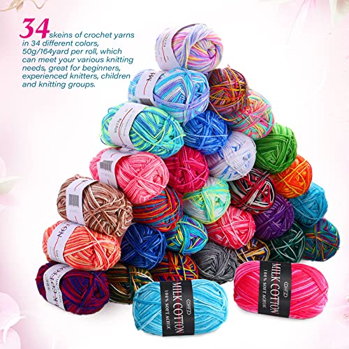 34 Rolls Acrylic Yarn for Crocheting Colorful Knitting Yarn Multi Colored Yarn Soft Rainbow Yarn Crochet Yarn for Crocheting and Knitting Craft Project