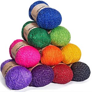 magenta textiles metallic sparkle yarn (#1 superfine) | 10x40g acrylic skeins - 2,840 yards of multicolor glitter yarn with metallic flecks for crocheting | fingering/sock glitter yarn