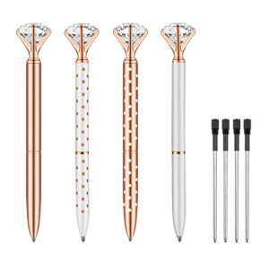 pasisibick 4 pcs diamond pens bling crystal metal ballpoint pen office supplies, rose gold/silver/white with rose polka dots/rose gold with white polka dots, includes 4 pen refills