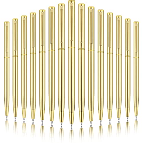 Zonon Gold Slim Ballpoint Pens Black Ink 1 mm Medium Point Metallic Retractable Pens Gold Metal Pen for Wedding Business Office Supplies Students Teachers Christmas Present (15 Pieces)