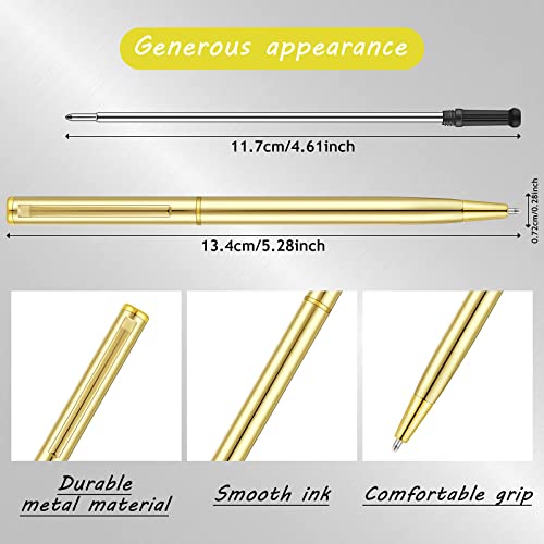 Zonon Gold Slim Ballpoint Pens Black Ink 1 mm Medium Point Metallic Retractable Pens Gold Metal Pen for Wedding Business Office Supplies Students Teachers Christmas Present (15 Pieces)