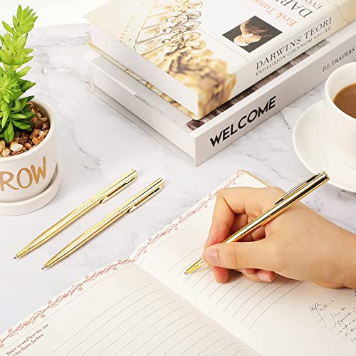 Zonon Gold Slim Ballpoint Pens Black Ink 1 mm Medium Point Metallic Retractable Pens Gold Metal Pen for Wedding Business Office Supplies Students Teachers Christmas Present (15 Pieces)