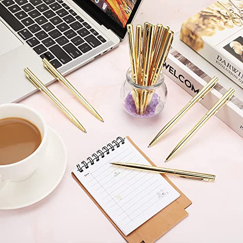 Zonon Gold Slim Ballpoint Pens Black Ink 1 mm Medium Point Metallic Retractable Pens Gold Metal Pen for Wedding Business Office Supplies Students Teachers Christmas Present (15 Pieces)