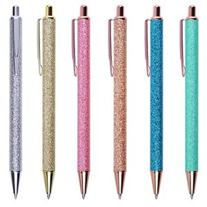 u-right cute retractable ballpoint pens for women girls, fancy decorative glitter body, medium point black ink, smooth colored gifts, 6 pack