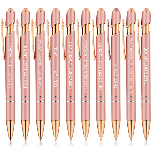 10 Pcs Rose Gold Demotivational Pens Black Ink Snarky Office Pens Complaining Quote Funny Work Pens Sarcastic Pens Negative Passive Rose Gold Ballpoint Pen for Colleague Coworker Writing Office Gifts