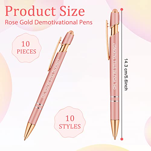 10 Pcs Rose Gold Demotivational Pens Black Ink Snarky Office Pens Complaining Quote Funny Work Pens Sarcastic Pens Negative Passive Rose Gold Ballpoint Pen for Colleague Coworker Writing Office Gifts