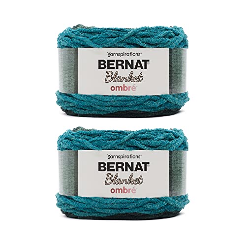 Bernat Blanket Ombre Ocean Teal Ombre Yarn - 2 Pack of 300g/10.5oz - Polyester - 6 Super Bulky - 220 Yards - Knitting/Crochet