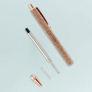 HOCE 3 Pcs Rhinestone Bling Metal Ballpoint Pens 0.7 mm, Black Ink, Gift Pens for Christmas Bridesmaid Wedding Birthday, Rose Gold