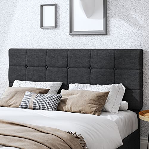 Modern Upholstered Bed Frame with 4 Drawers, Platform Bed with Button Tufted Headboard, Solid Wooden Slat Support, Easy Assembly, Queen Size, Black