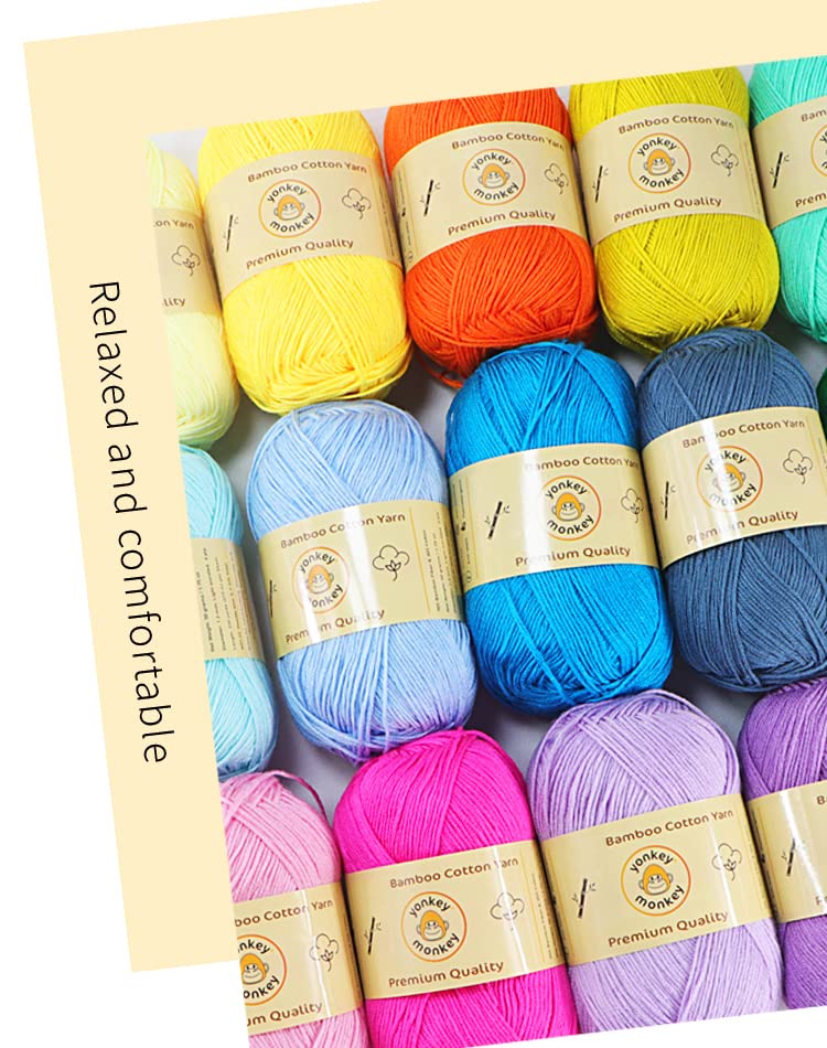 10-Pack Yonkey Monkey Skein Tencel Yarn - 70% Bamboo, 30% Cotton - Softest Quality Crocheting, Knitting Supplies - Lightweight and Breathable Fabric Threads 210 Meters