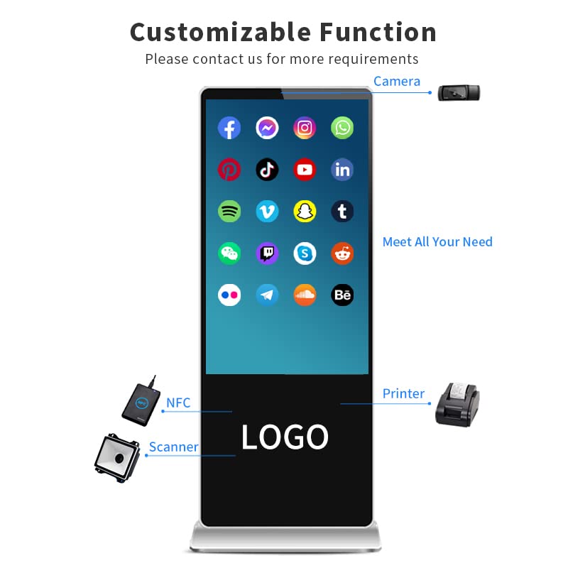 Canlarriz 43 Inch Floor Standing LCD Digital Signage, Touch Screen Advertising Interactive Display Kiosk, Android 9.0 OS, 2+16G