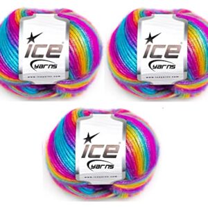 Ice Yarns Picasso Rainbow (3-Piece Pack) Blue, Purple, Green, Yellow, Orange, Pink Fuzzy with Subtle Sheen Yarn 44% Acrylic, 56% Polyester (3x1.76 Oz),(3x125 yds)