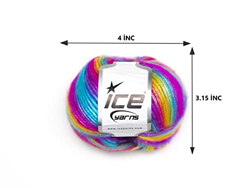 Ice Yarns Picasso Rainbow (3-Piece Pack) Blue, Purple, Green, Yellow, Orange, Pink Fuzzy with Subtle Sheen Yarn 44% Acrylic, 56% Polyester (3x1.76 Oz),(3x125 yds)