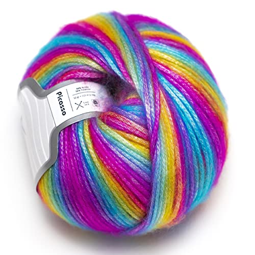 Ice Yarns Picasso Rainbow (3-Piece Pack) Blue, Purple, Green, Yellow, Orange, Pink Fuzzy with Subtle Sheen Yarn 44% Acrylic, 56% Polyester (3x1.76 Oz),(3x125 yds)