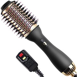 hair dryer brush, fvw hot air brush, hair dryer styler & volumizer 3-in-1 brush for hair fast drying, straightening and curling, 3-adjustable temperature and speed, golden