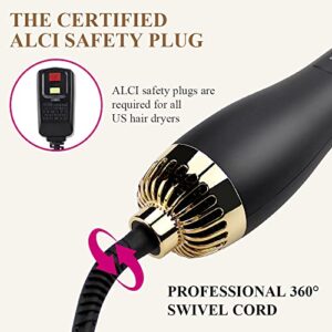 Hair Dryer Brush, FVW Hot Air Brush, Hair Dryer Styler & Volumizer 3-in-1 Brush for Hair Fast Drying, Straightening and Curling, 3-Adjustable Temperature and Speed, Golden